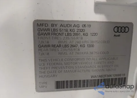 2019 Audi Q3 2.0T Premium из США, поврежденный, VIN WA1AECF36K1068819